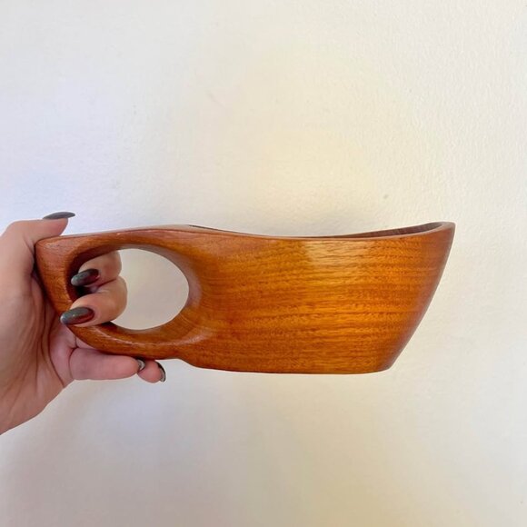 Vintage MCM 60s Hand-Carved Monkeypod/Teak Wooden Scoop Bowl Sculpture - Picture 1 of 8